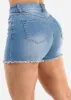 High Waist Cut Off Stretch Denim Shorts Med Blue sold by Moda