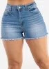 High Waist Cut Off Stretch Denim Shorts Med Blue sold by Moda