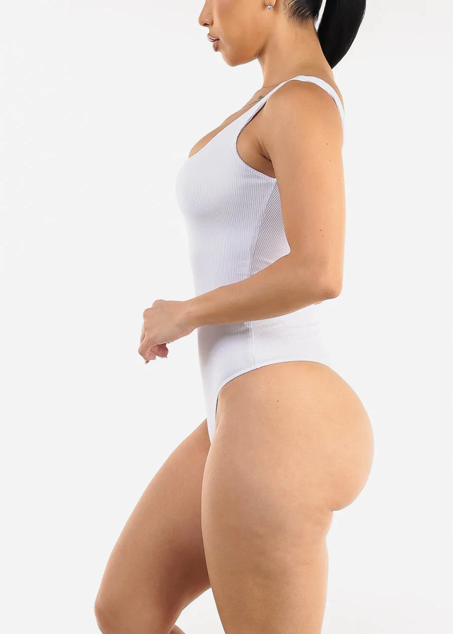 White Wide Square Neck Ribbed Thong Bodysuit sold by Moda product image thumbnail 4
