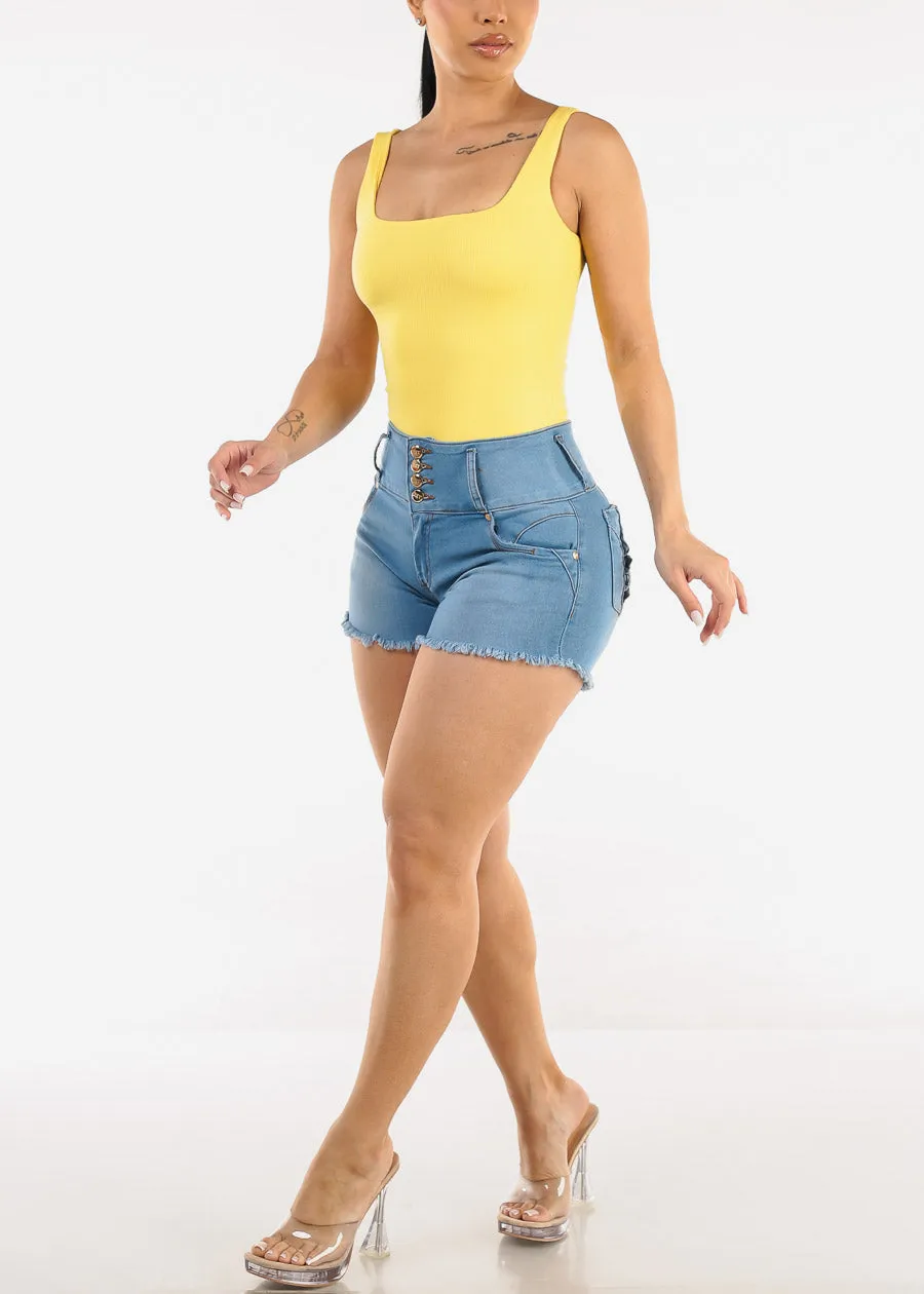 Wide Square Neck Ribbed Thong Bodysuit Yellow sold by Moda product image thumbnail 2