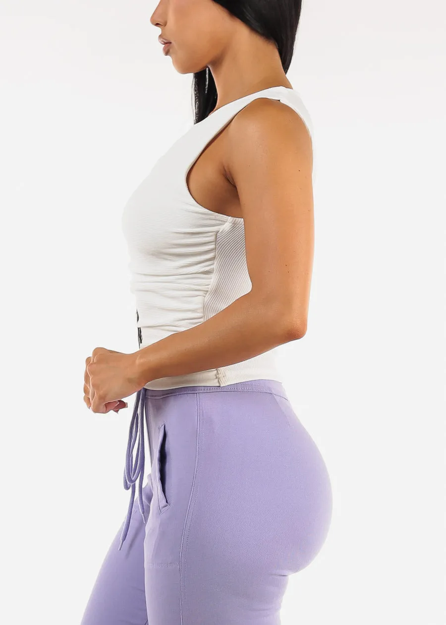 Sleeveless Asymmetrical Neckline Ruched Top White sold by Moda product image thumbnail 3