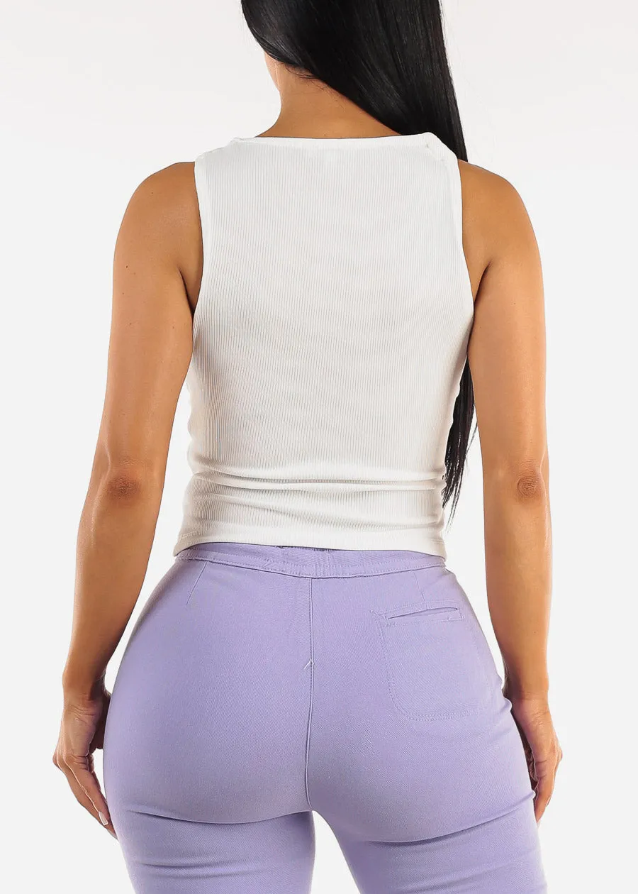 Sleeveless Asymmetrical Neckline Ruched Top White sold by Moda product image thumbnail 4