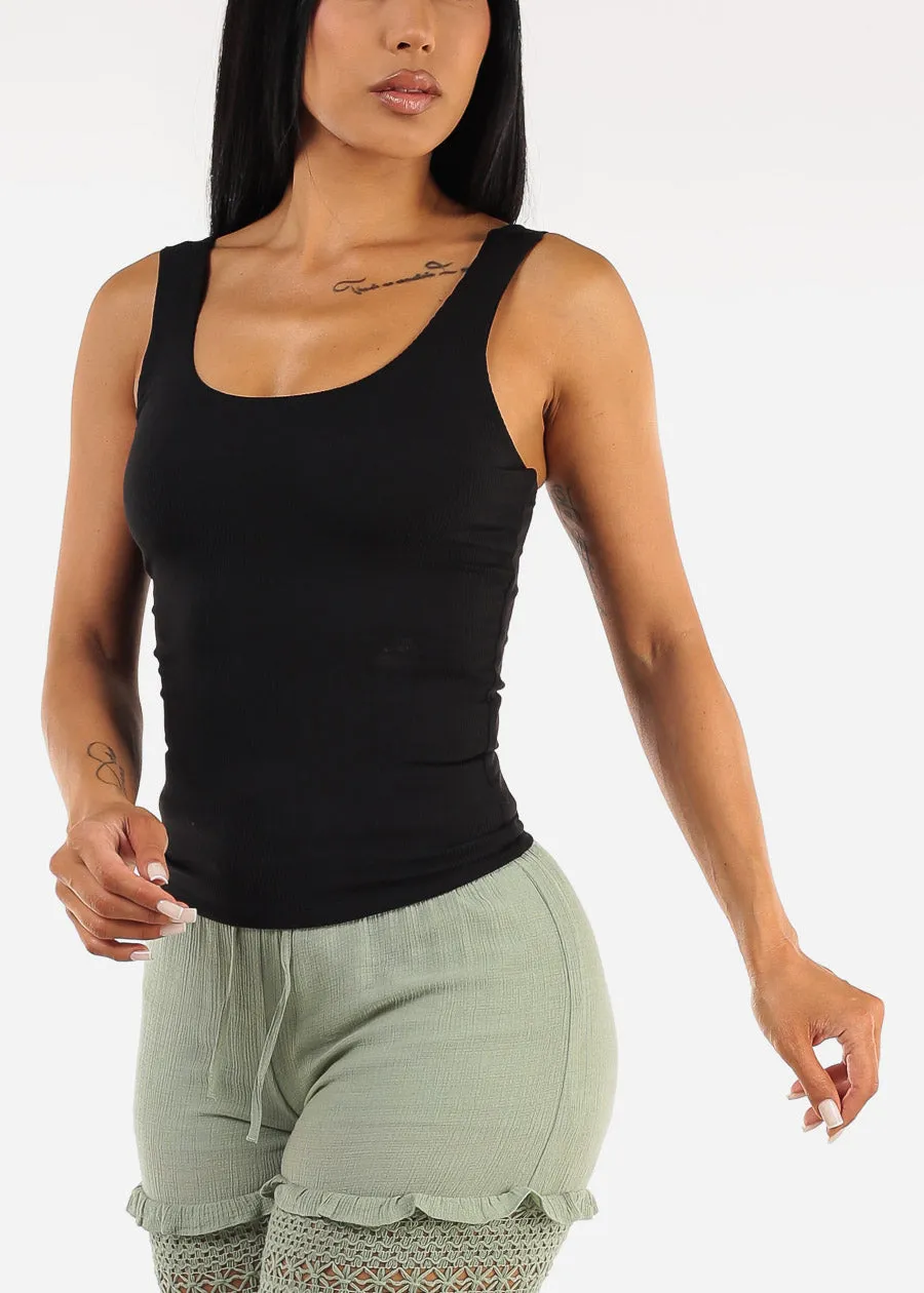 Sleeveless Scoop Neck Ribbed Tank Top Black sold by Moda