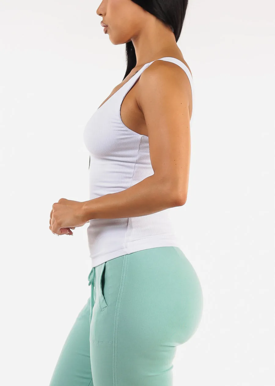 Sleeveless Scoop Neck Ribbed Tank Top White sold by Moda product image thumbnail 3