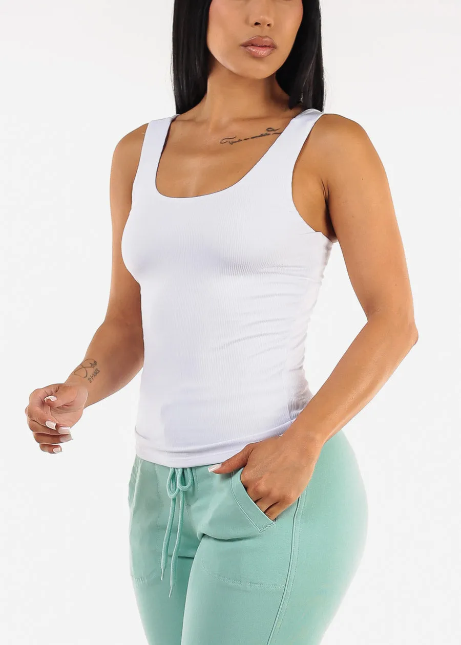 Sleeveless Scoop Neck Ribbed Tank Top White sold by Moda
