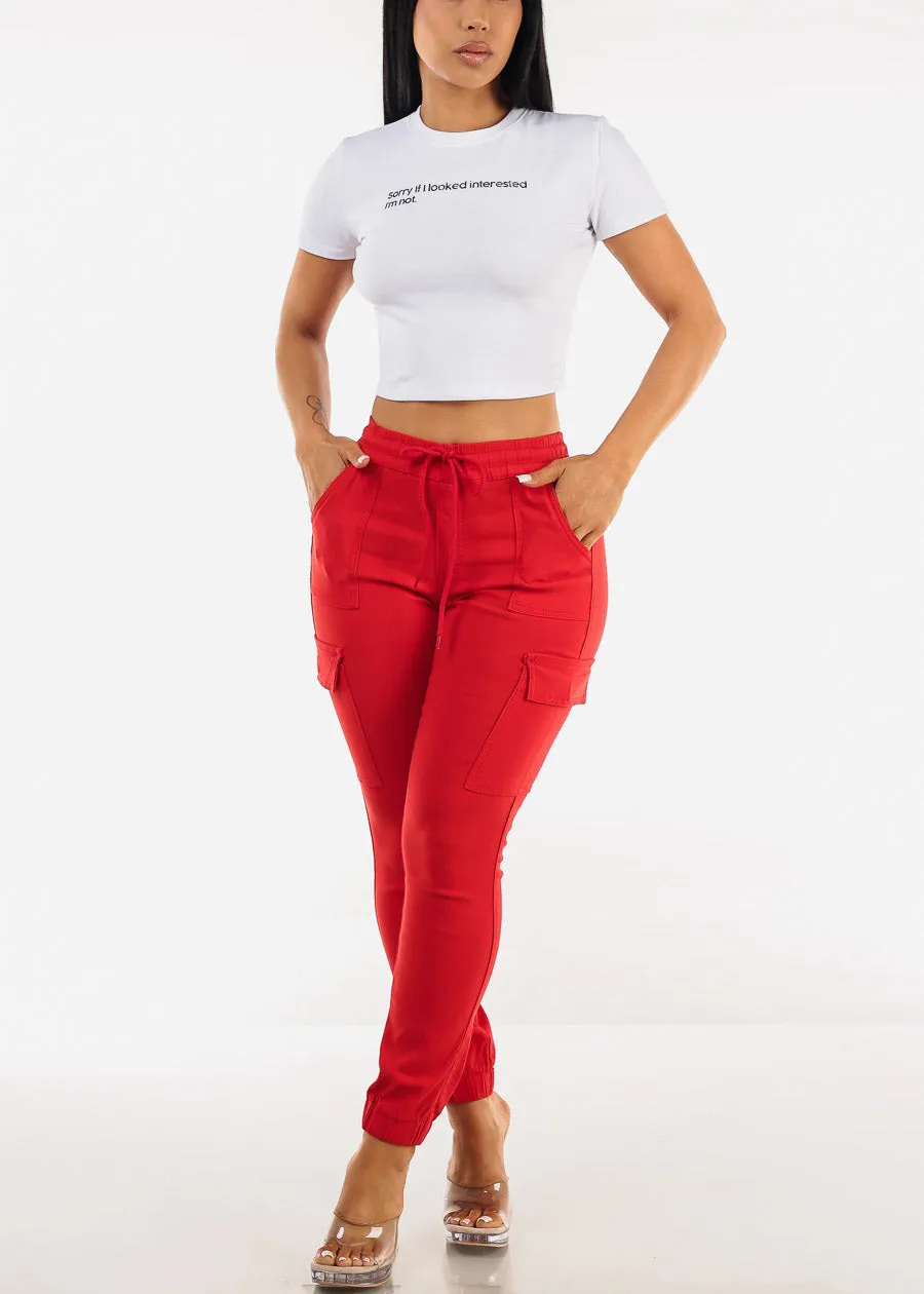 High Drawstring Waist Hyper Stretch Cargo Jogger Pants Red sold by Moda product image thumbnail 2