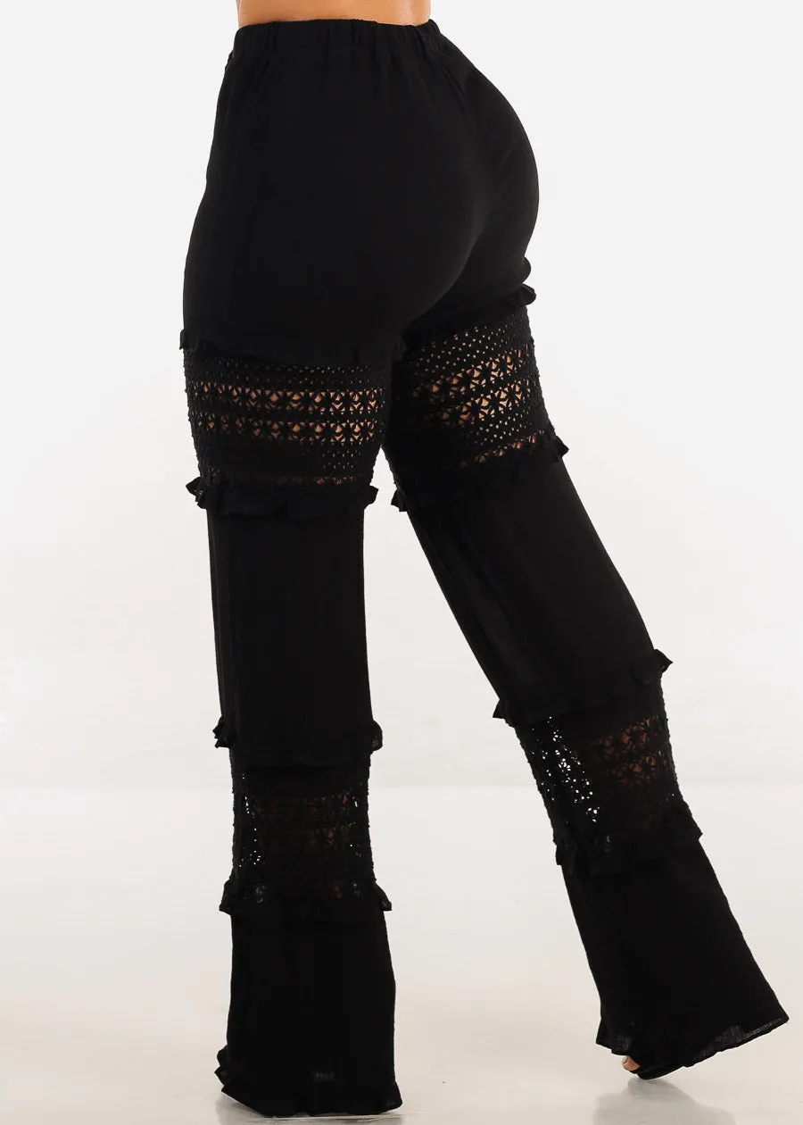 High Waist Wide Leg Lace Detailed Pants Black sold by Moda product image thumbnail 4