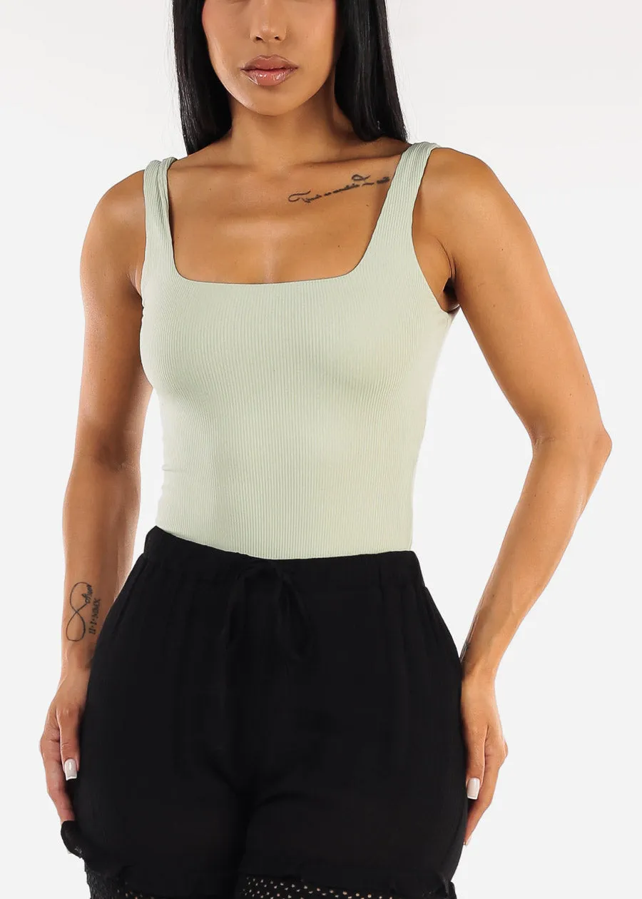 Wide Square Neck Ribbed Thong Bodysuit Light Sage sold by Moda product image thumbnail 5
