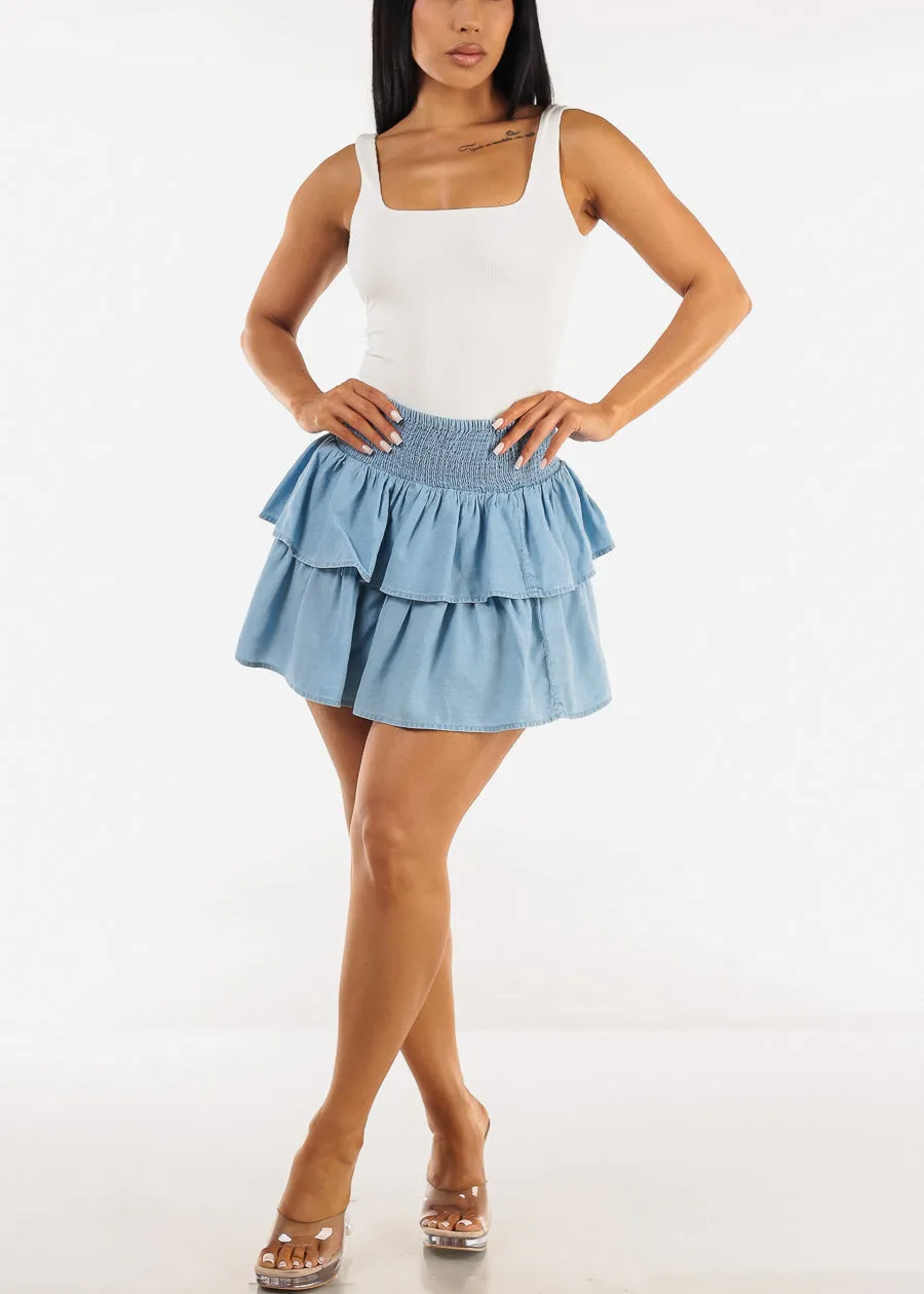 Spandex Waist Ruffle Mini Skirt Light Blue sold by Moda product image thumbnail 2