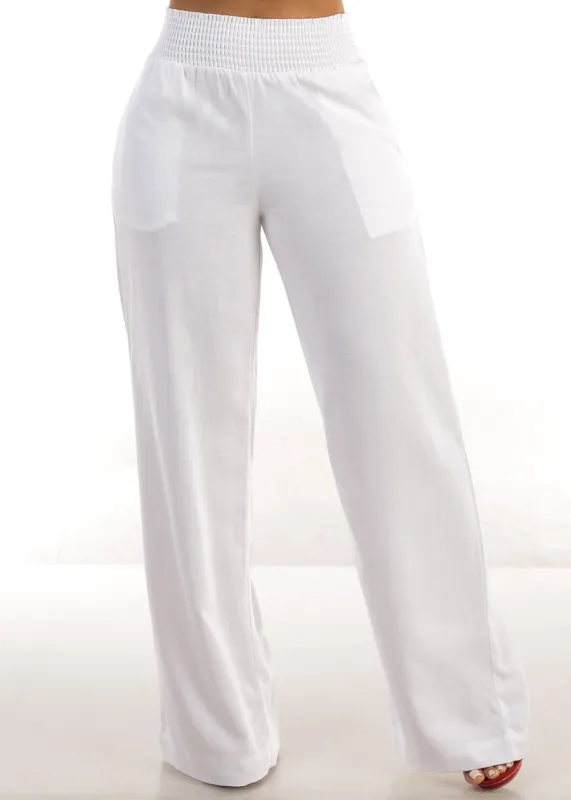 Spandex Waist Wide Leg Linen Pants White sold by Moda