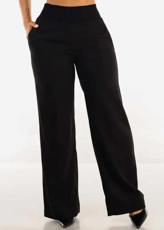 Spandex Waist Wide Leg Linen Pants Black sold by Moda