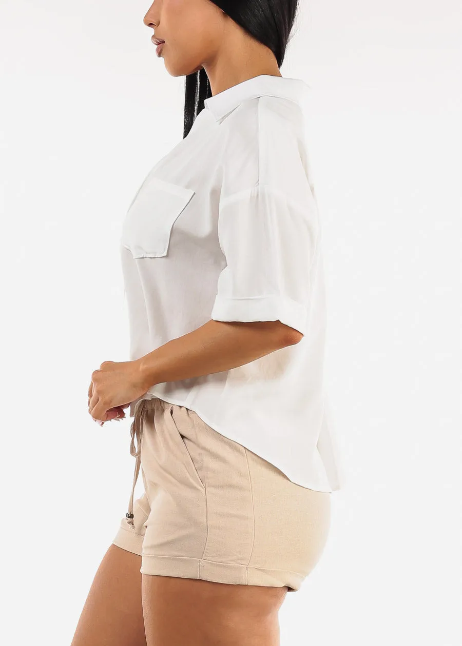 Short Sleeve Button Up Woven Shirt White sold by Moda product image thumbnail 3