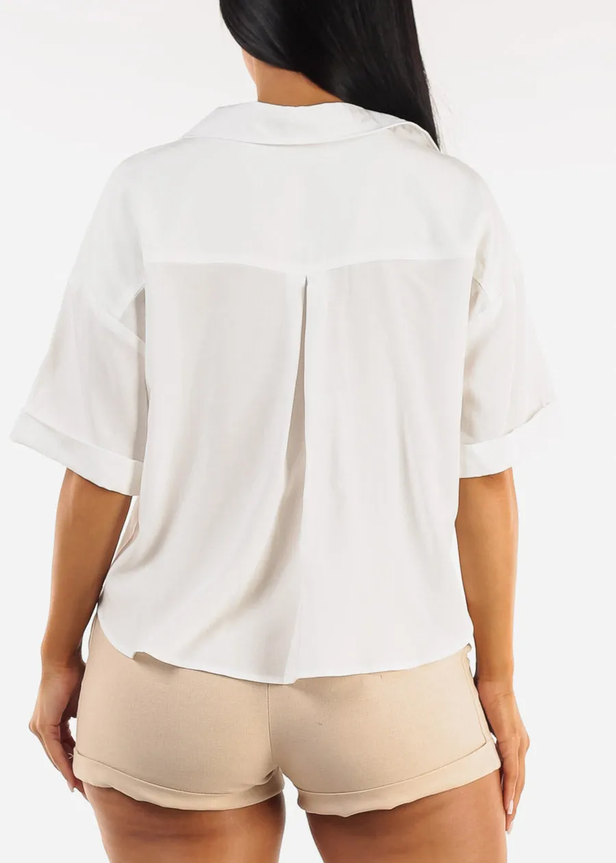 Short Sleeve Button Up Woven Shirt White sold by Moda product image thumbnail 4