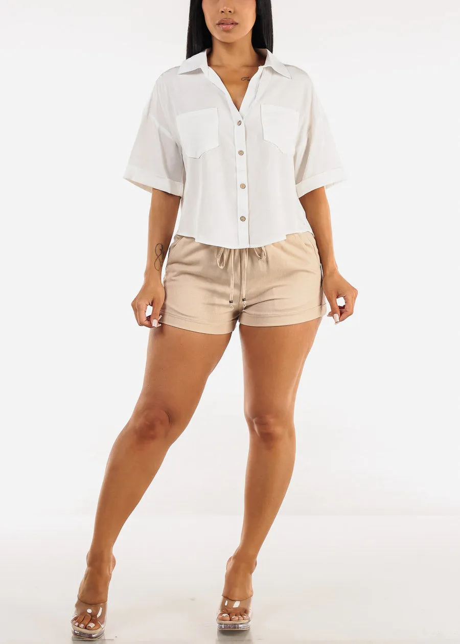 Short Sleeve Button Up Woven Shirt White sold by Moda product image thumbnail 2