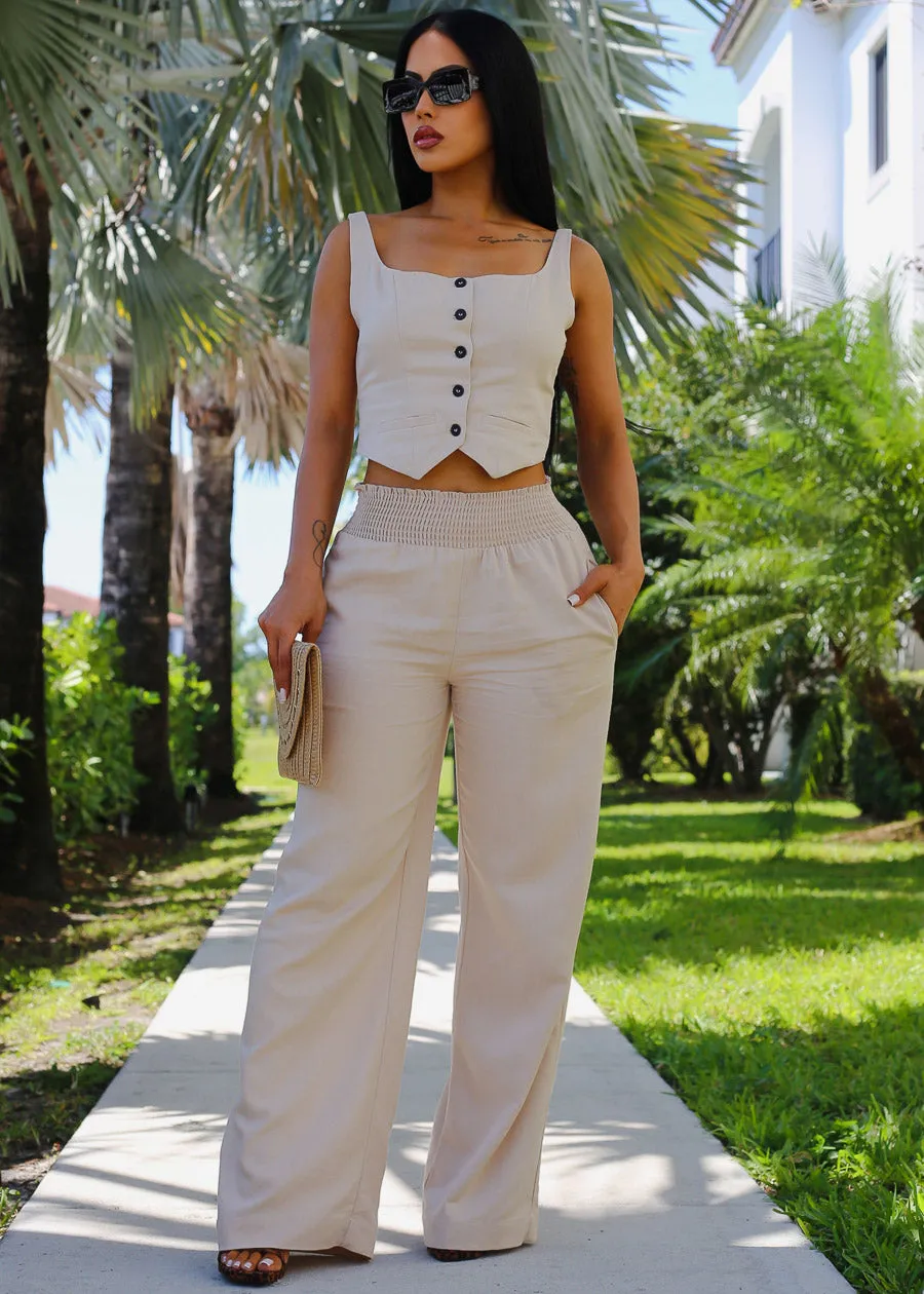 Sleeveless Button Up Linen Crop Top Khaki sold by Moda product image thumbnail 3