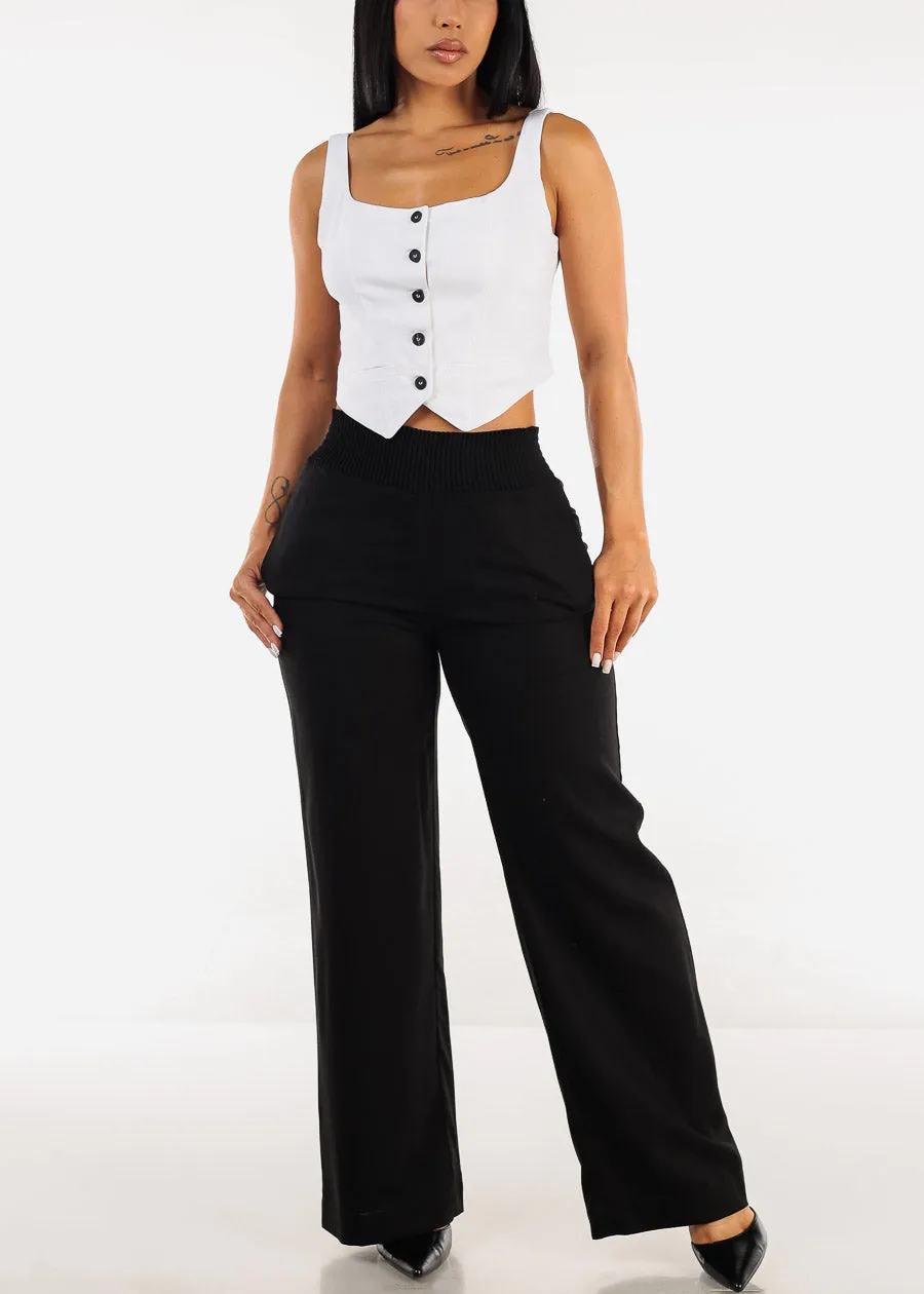 Sleeveless Button Up Linen Crop Top White sold by Moda product image thumbnail 2