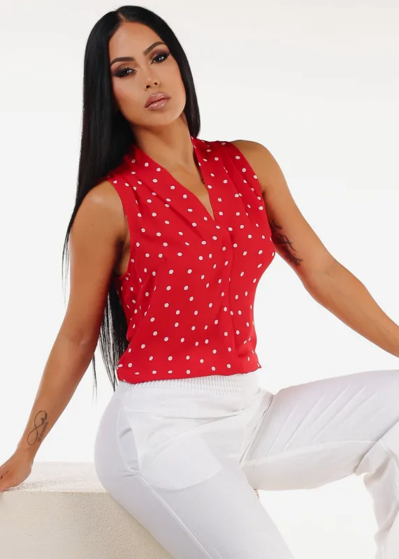 Sleeveless Vneck Polka Dot Blouse Red sold by Moda