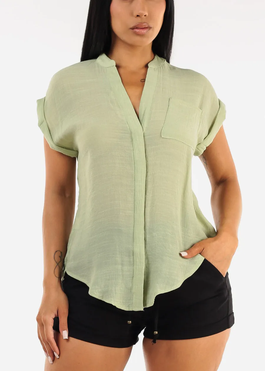 Casual Short Sleeve Button Up Shirt Sage sold by Moda product image thumbnail 3