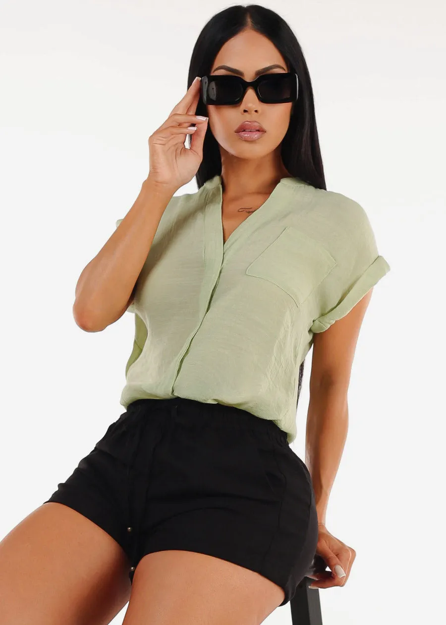 Casual Short Sleeve Button Up Shirt Sage sold by Moda