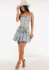 Stretch High Waist Acid Wash Pleated Denim Mini Skirt sold by Moda