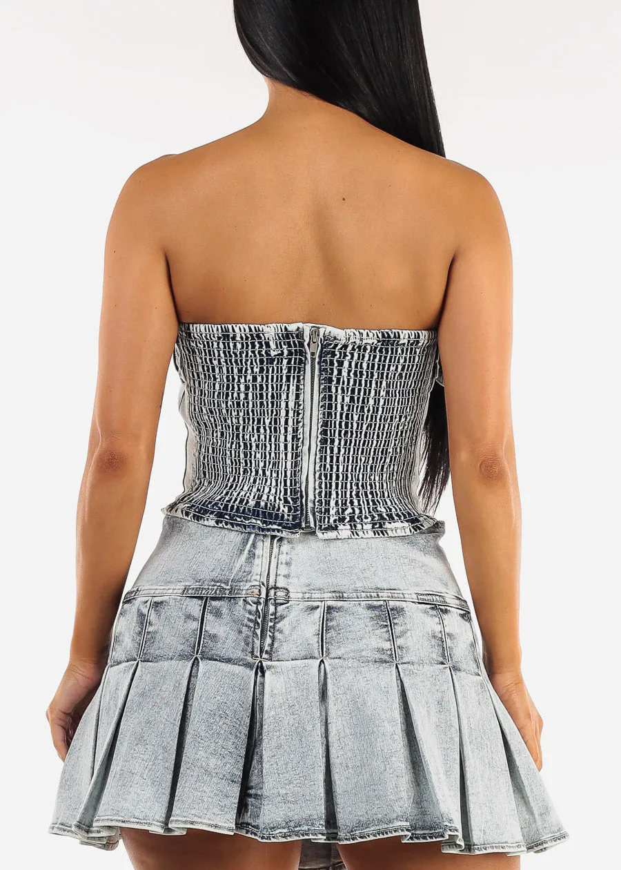 Stretch Strapless Denim Crop Top Acid Wash sold by Moda product image thumbnail 5