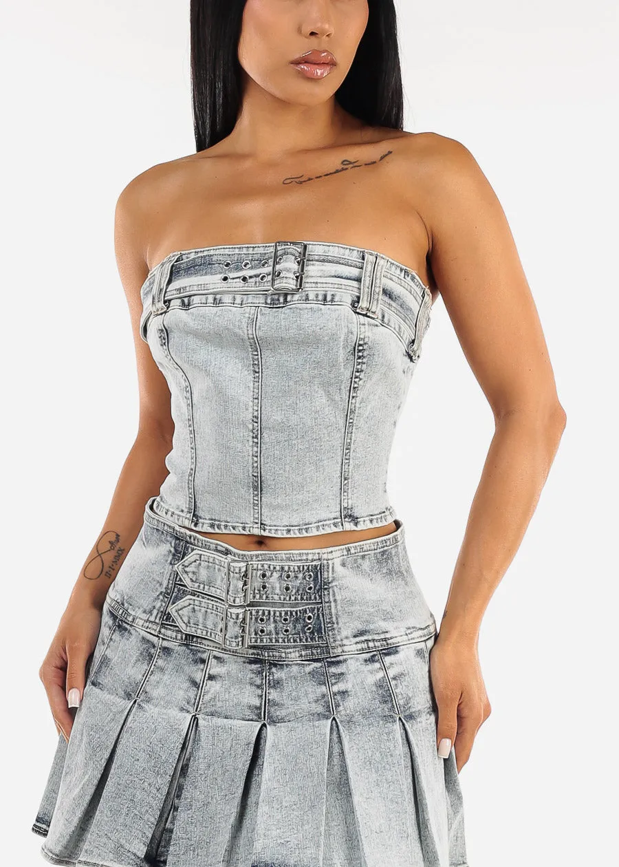 Stretch Strapless Denim Crop Top Acid Wash sold by Moda product image thumbnail 3