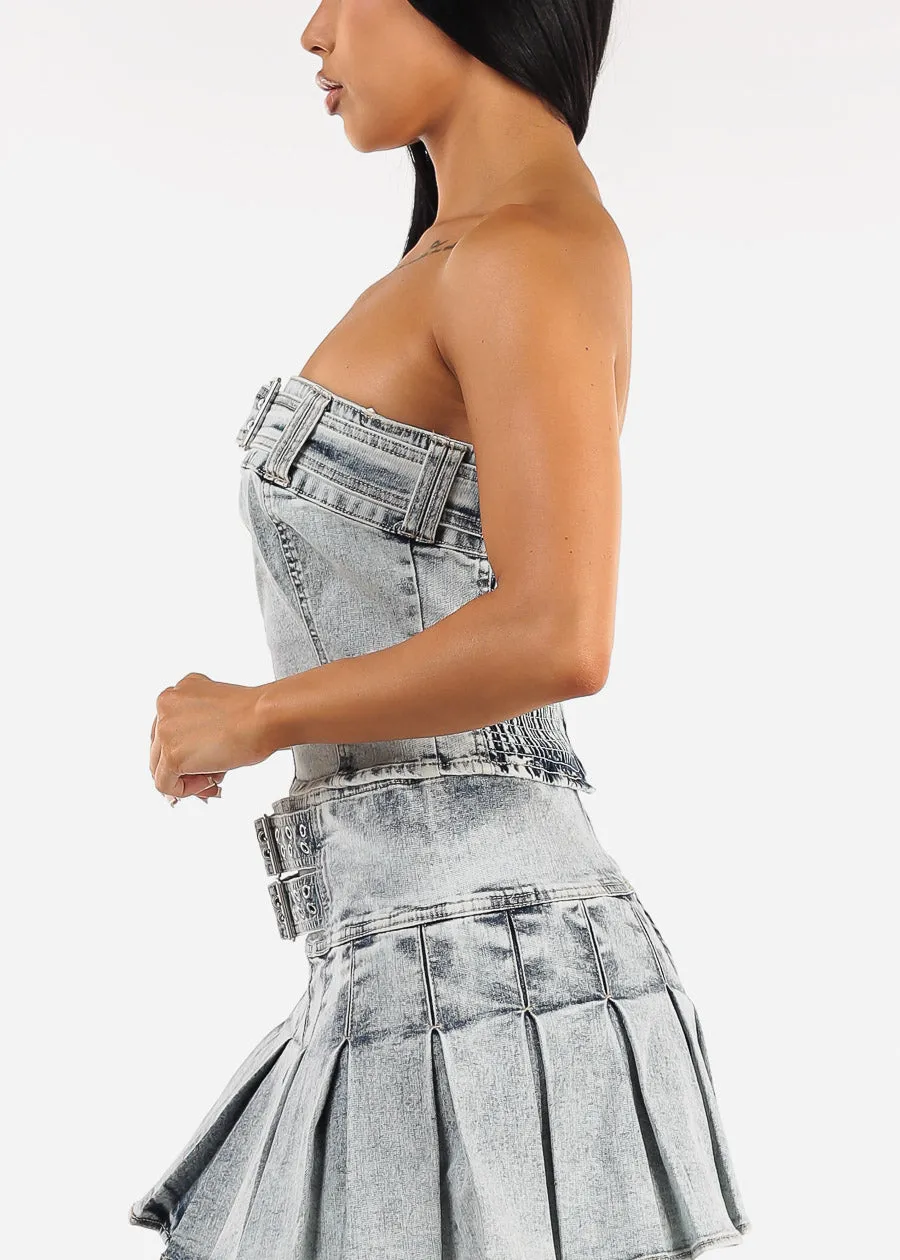Stretch Strapless Denim Crop Top Acid Wash sold by Moda product image thumbnail 4