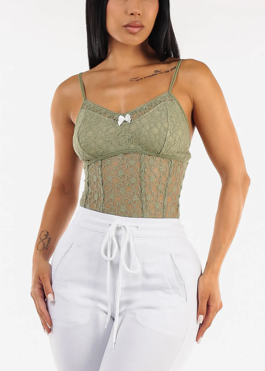 Sleeveless Floral Lace Thong Bodysuit Sage sold by Moda product image thumbnail 5