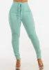 Drawstring Waist Stretch Skinny Pants Mint sold by Moda