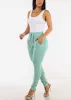 Drawstring Waist Stretch Skinny Pants Mint sold by Moda