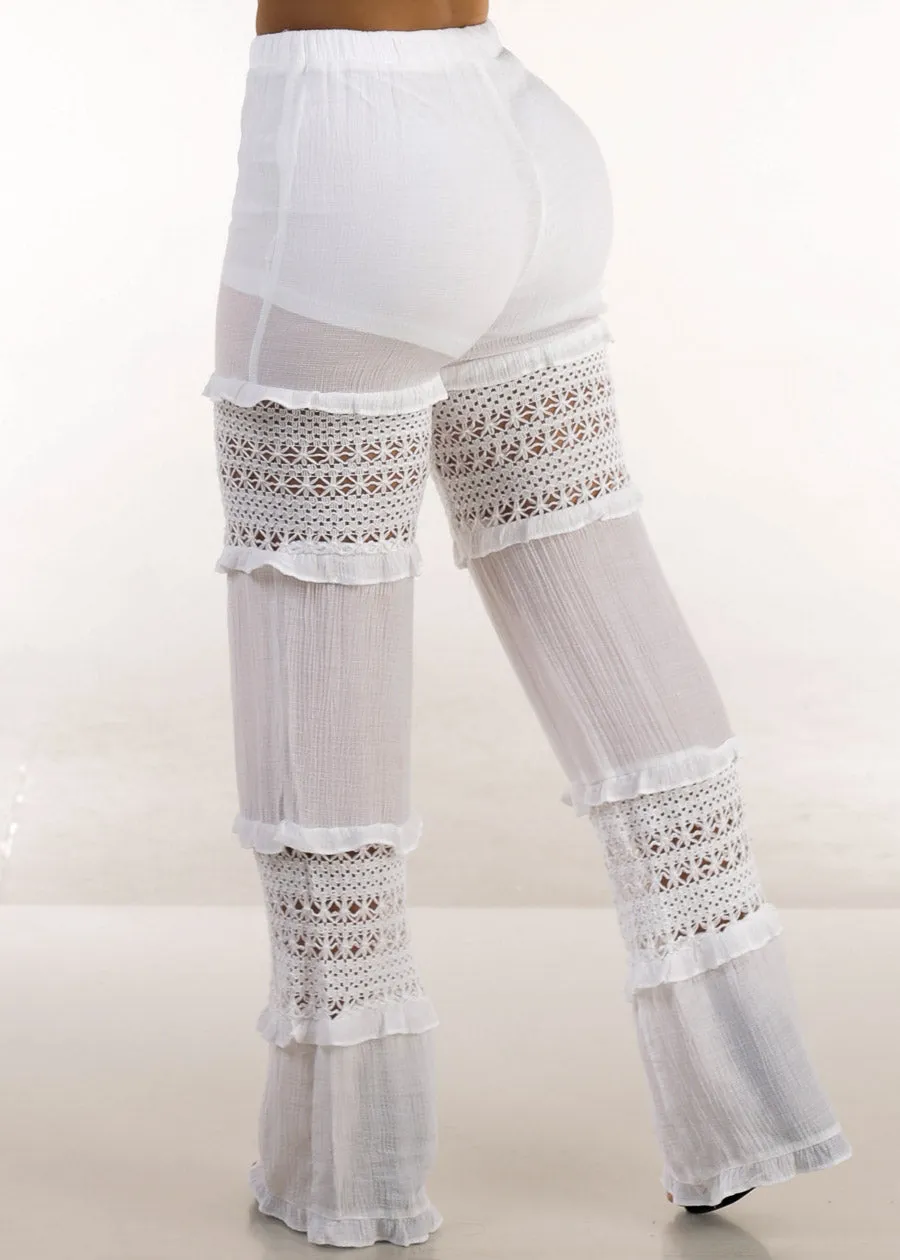 High Waist Wide Leg Lace Detailed Pants White sold by Moda product image thumbnail 4