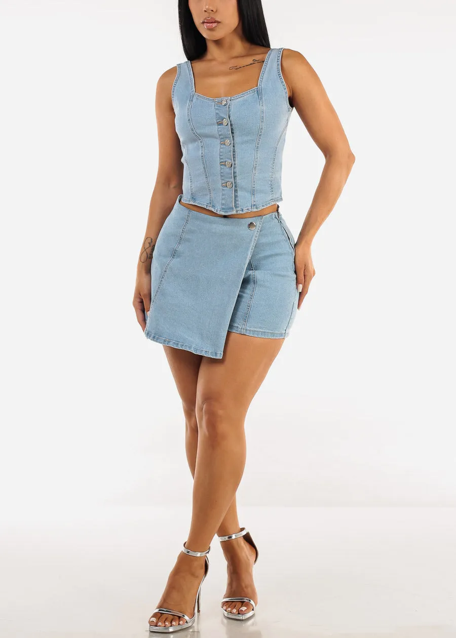 High Waist Stretchy Light Denim Wrap Around Skort sold by Moda product image thumbnail 2