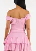 Off Shoulder Smocked Ruffled Crop Top Pink sold by Moda