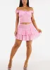Off Shoulder Smocked Ruffled Crop Top Pink sold by Moda