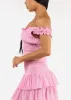Off Shoulder Smocked Ruffled Crop Top Pink sold by Moda