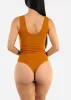 Sleeveless Vneck Ribbed Thong Bodysuit Camel sold by Moda