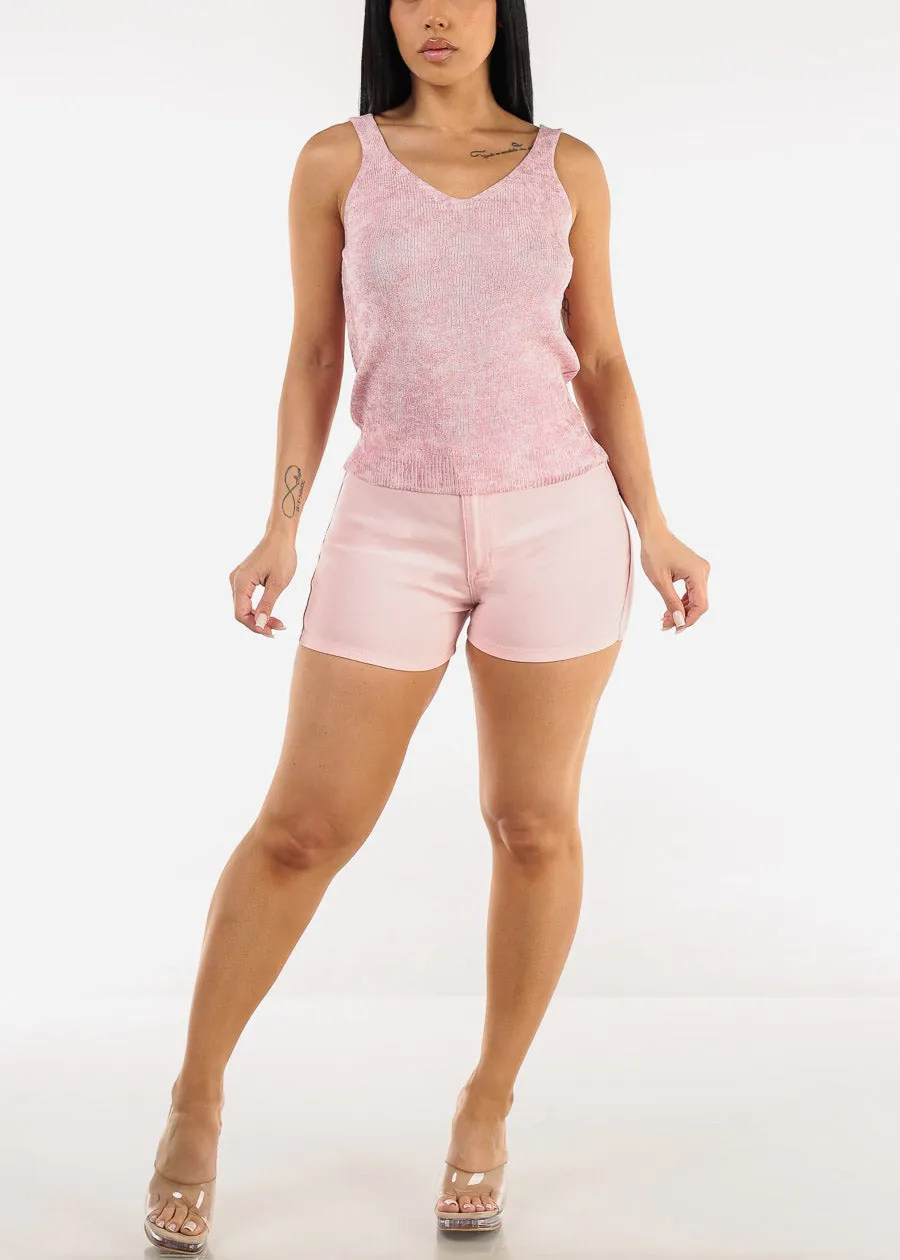 Sleeveless Metallic Vneck Knitted Top Light Pink sold by Moda product image thumbnail 2