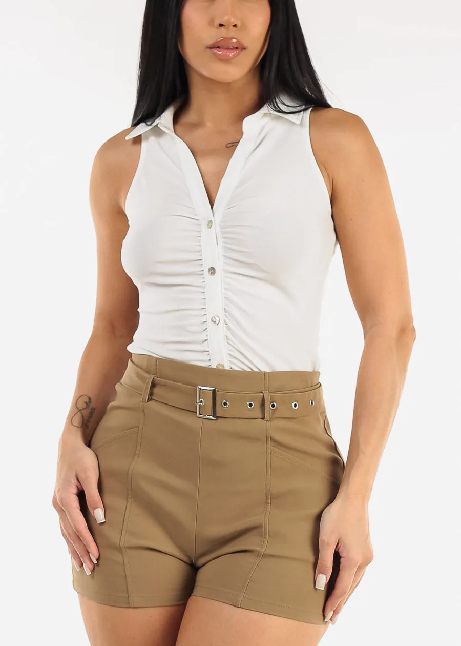 Ruched Sleeveless Collared Blouse White sold by Moda product image thumbnail 5