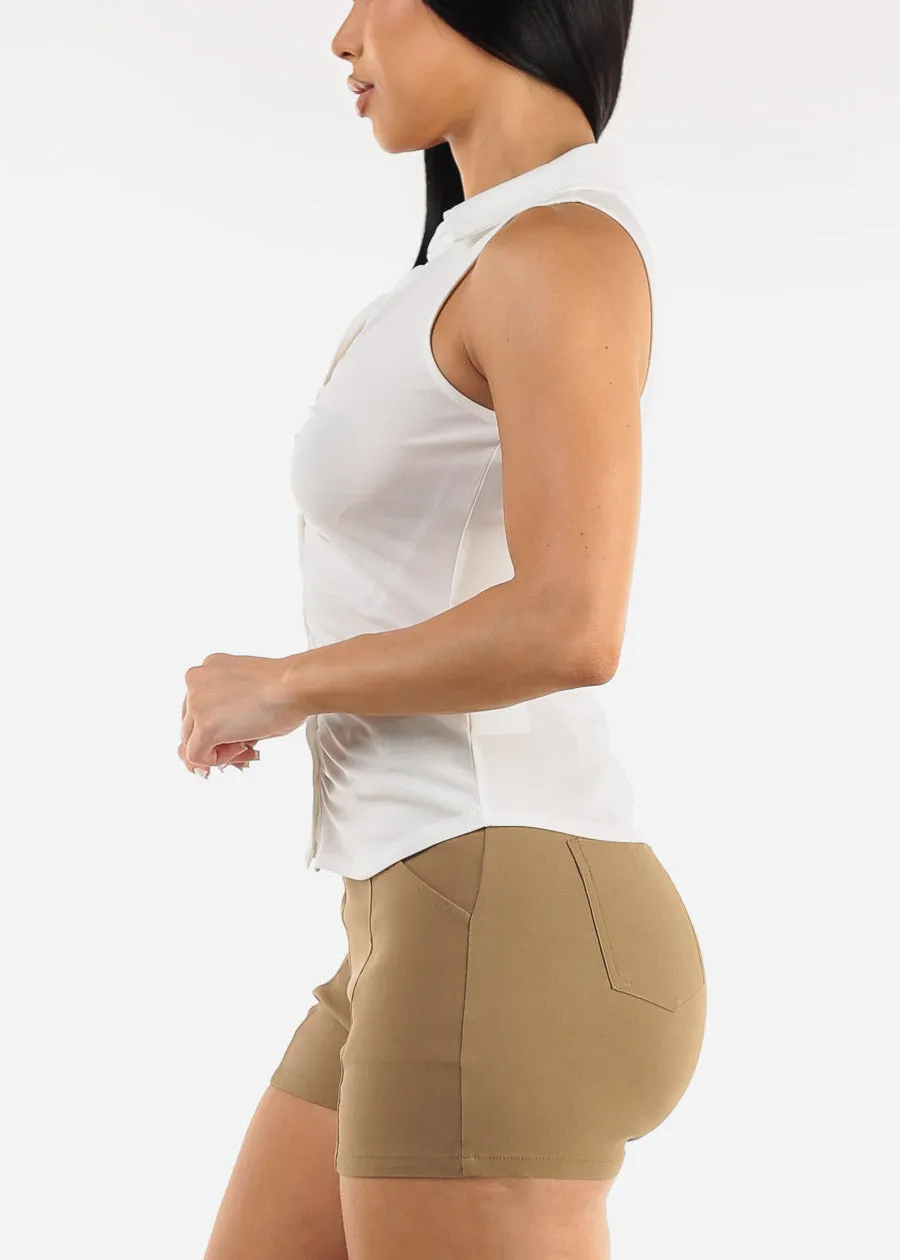 Ruched Sleeveless Collared Blouse White sold by Moda product image thumbnail 3