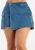 High Waist Stretch Cargo Denim Skort Blue sold by Moda