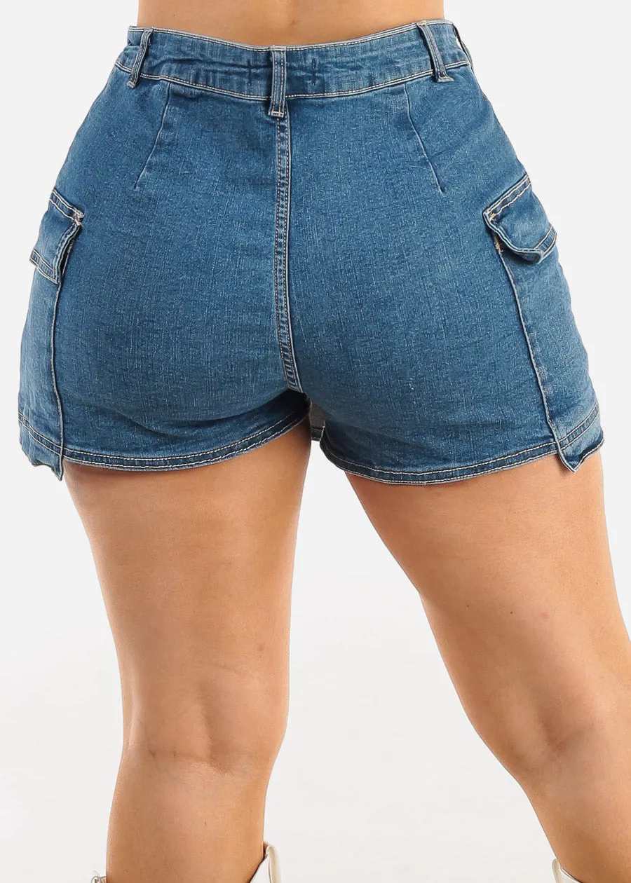 High Waist Stretch Cargo Denim Skort Blue sold by Moda product image thumbnail 5
