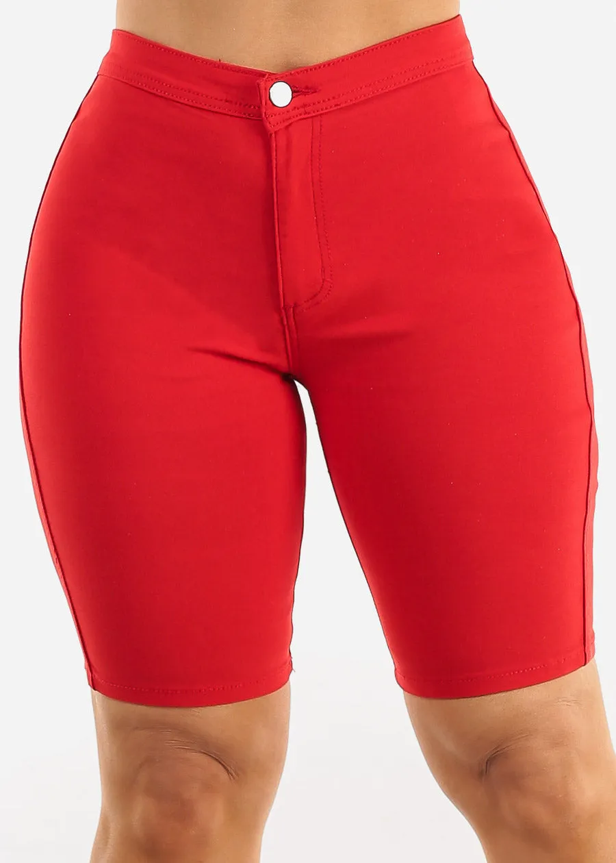 High Waist Hyper Stretch Bermuda Shorts Red sold by Moda