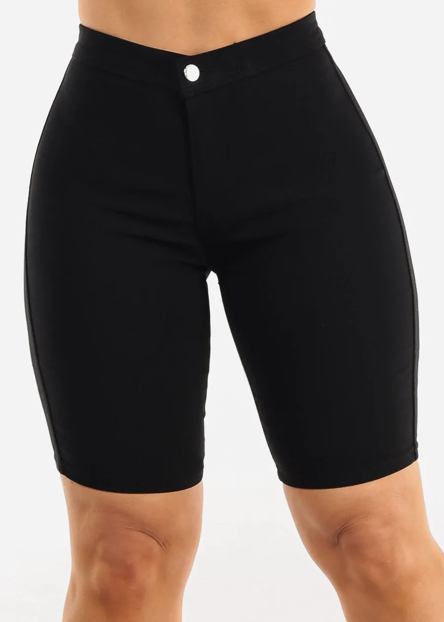 Black High Waist Hyper Stretch Bermuda Shorts sold by Moda