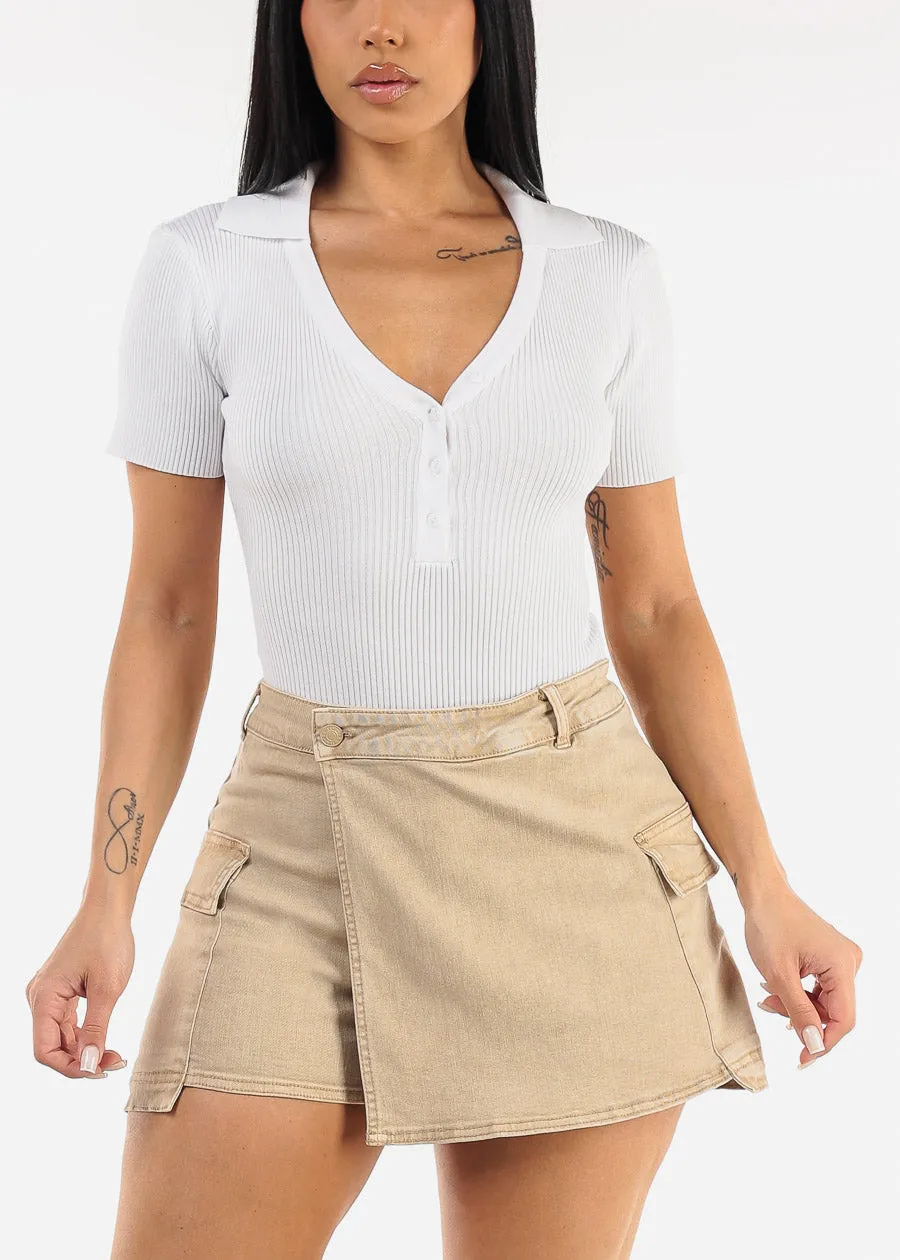 Short Sleeve Rib Knit Polo Bodysuit White sold by Moda product image thumbnail 5