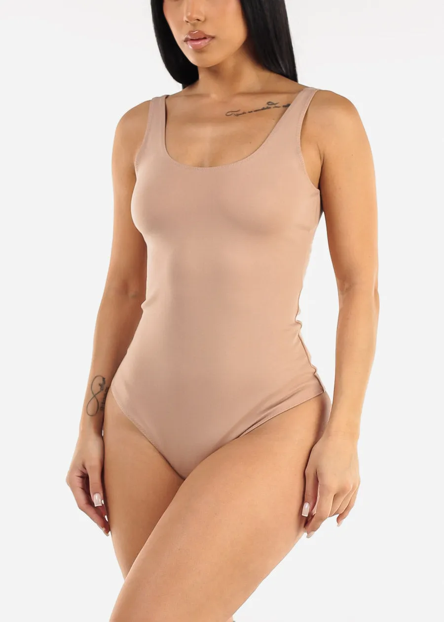 Sleeveless Scoop Neck Thong Bodysuit Nude sold by Moda