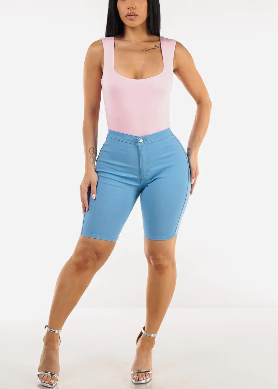 High Waist Hyper Stretch Bermuda Shorts Light Blue sold by Moda product image thumbnail 2