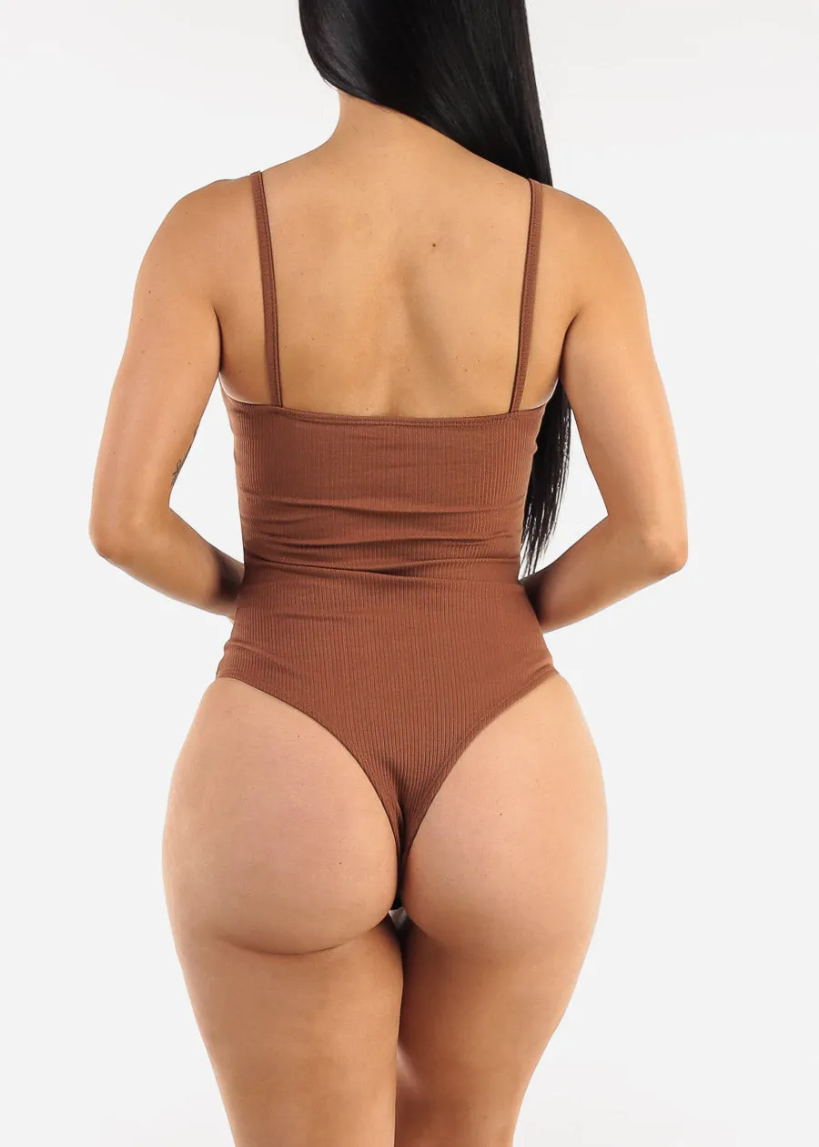 Sleeveless Vneck Ribbed Thong Bodysuit Brown sold by Moda product image thumbnail 5