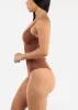 Sleeveless Vneck Ribbed Thong Bodysuit Brown sold by Moda