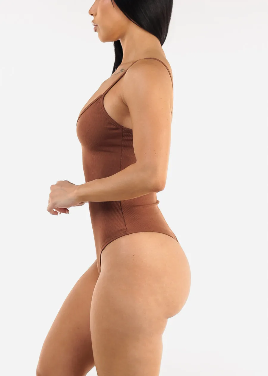 Sleeveless Vneck Ribbed Thong Bodysuit Brown sold by Moda product image thumbnail 4