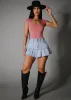 High Waist Pleated Stretch Denim Mini Skort Light Blue sold by Moda
